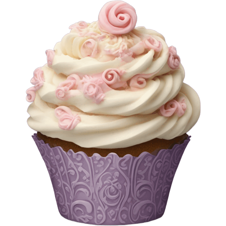 Realistic, detailed rococo cupcake emoji