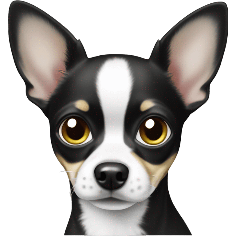 Black and white chihuahua with an olive emoji