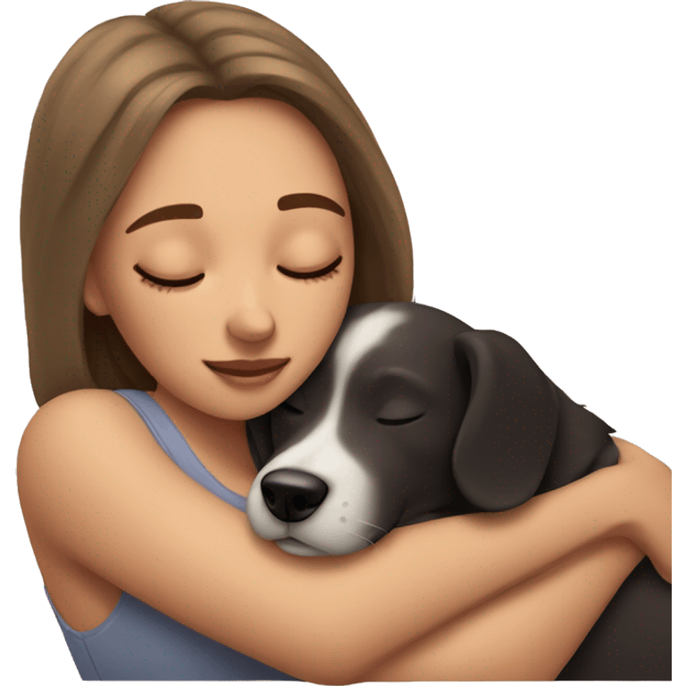 A fair skin girl sleeping with dog emoji