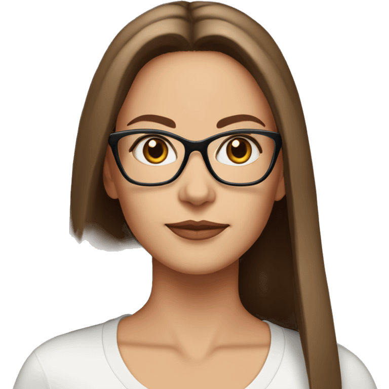 50 years old girl
long brown hair with straight styling
light skin
glasses with refined frame
Brown eyes with cat eye liner emoji