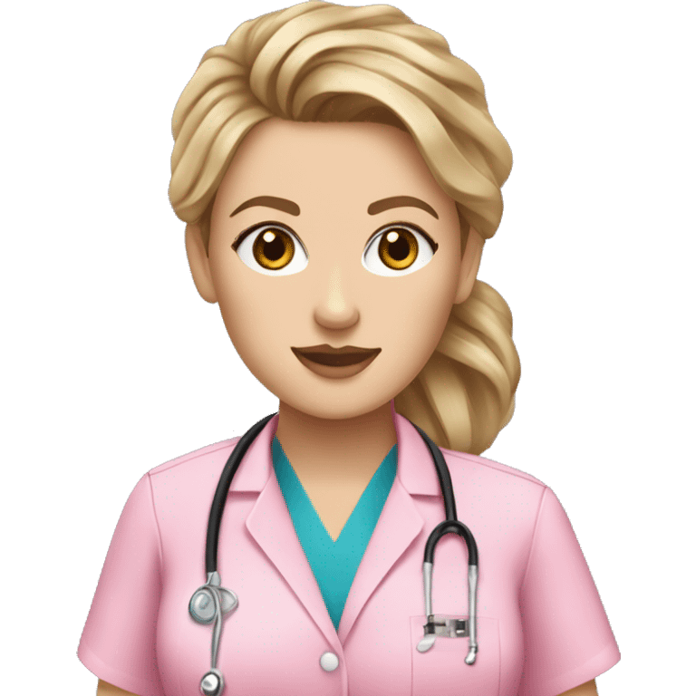 Nurse ,white woman, brown messy bun,pink scrubs ,Louis Vuitton bag  emoji