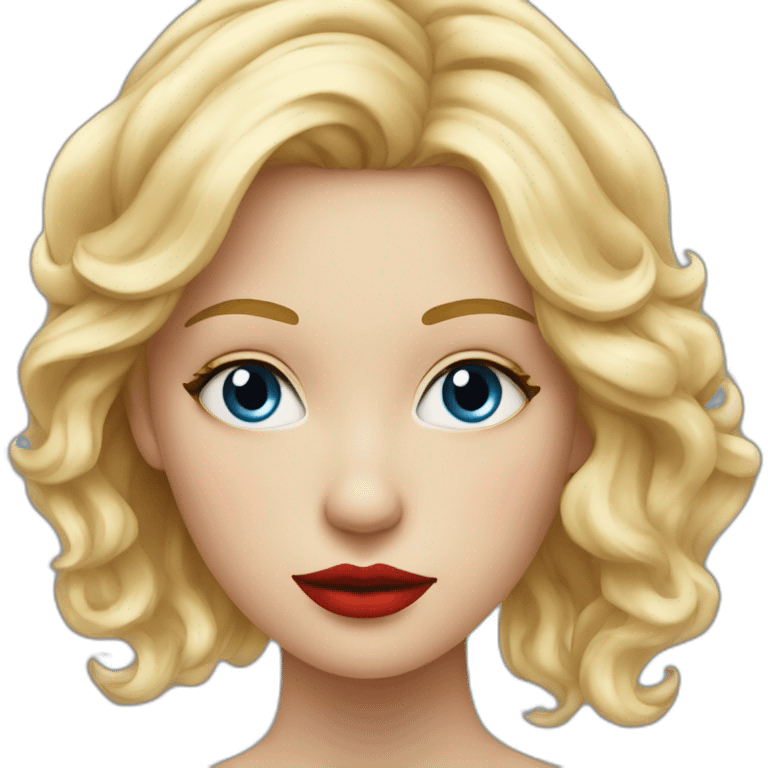 fille blonde aux yeux bleus avec du rouge à lèvres rouge emoji