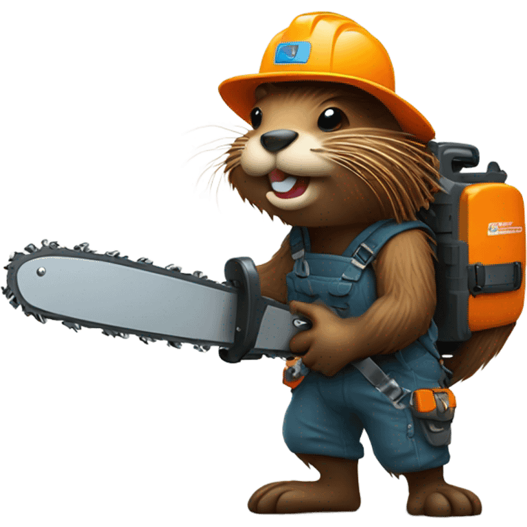 Beaver with dreadlocks wearing climbing gear holding a chainsaw  emoji