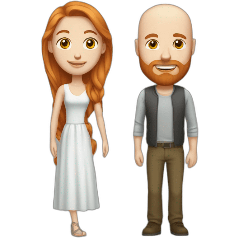 Bearded bald white man and girlfriend with long ginger hair emoji