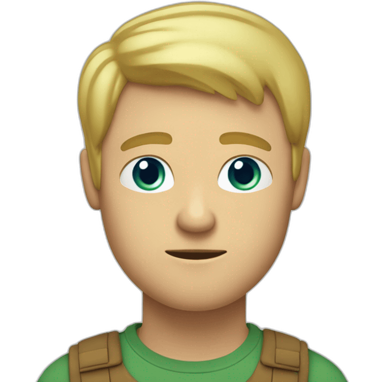 short blonde man with flushed face in a brown T-shirt and greeny blue eyes who is not smiling because he is flushing emoji