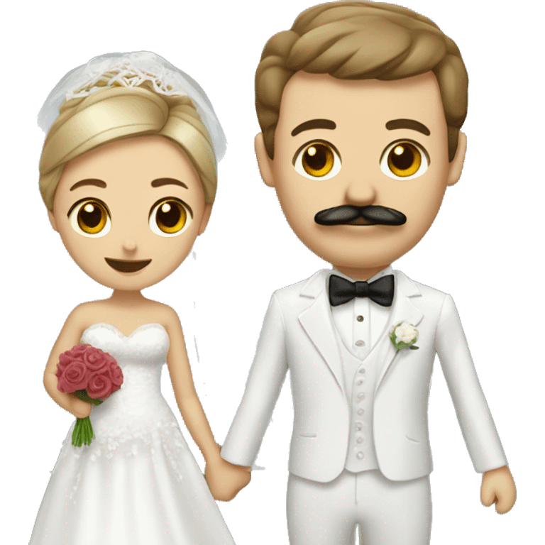 Bride and groom big chedt and mustache emoji