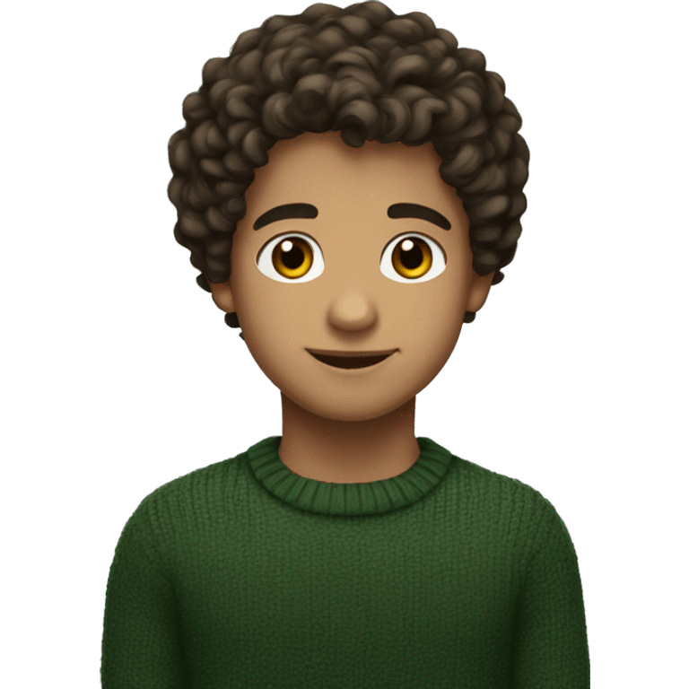 winter, christmas, young boy, short curly brown hair, brown eyes, hispanic, dark green sweater emoji