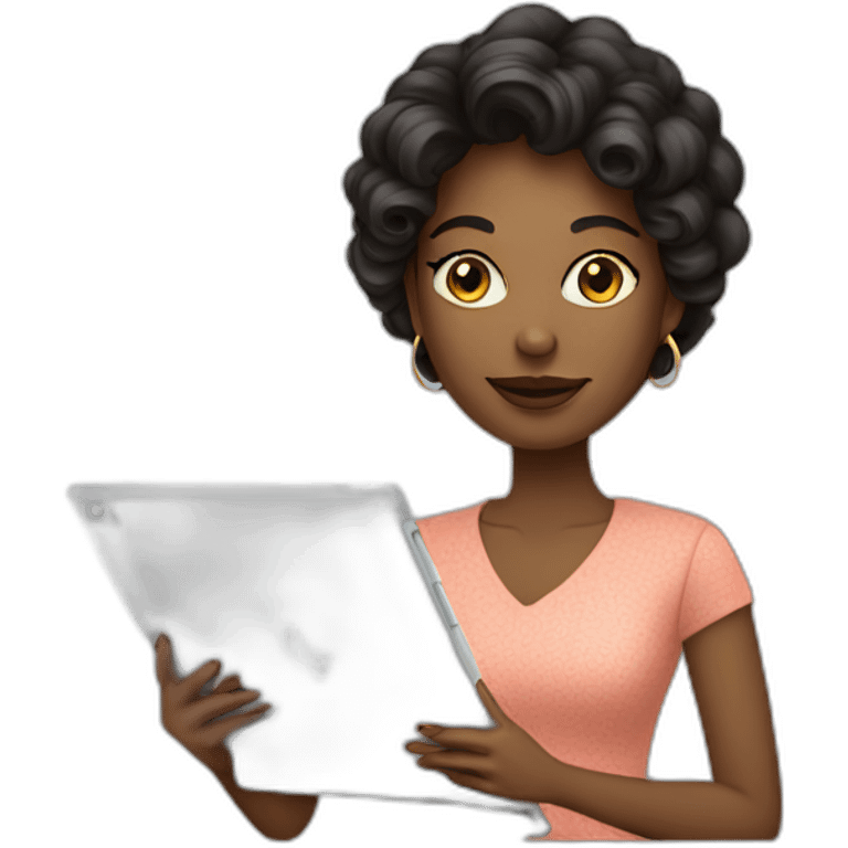 A beautiful female designer with an iPad emoji