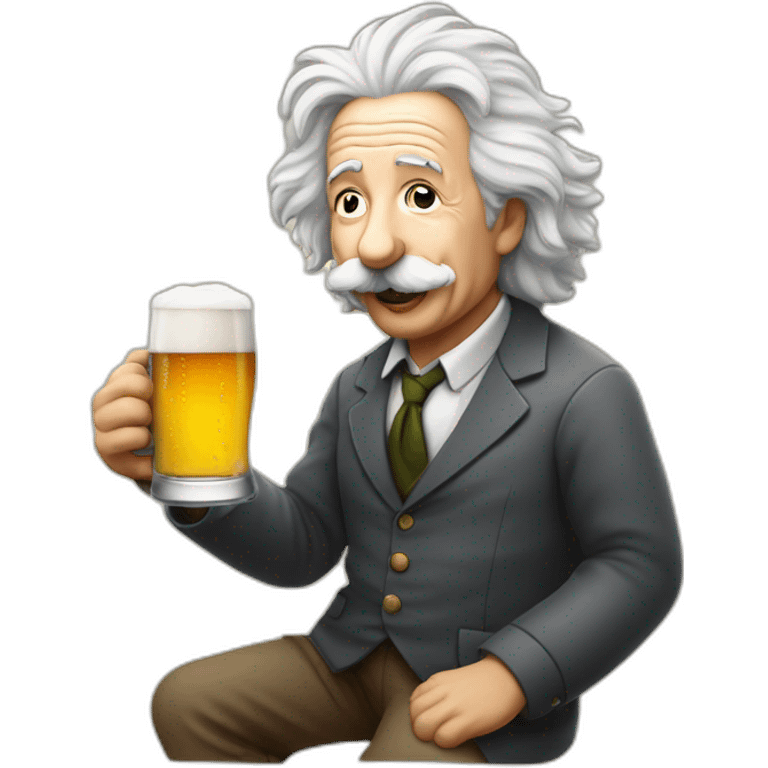 Einstein drinking beer in a party emoji