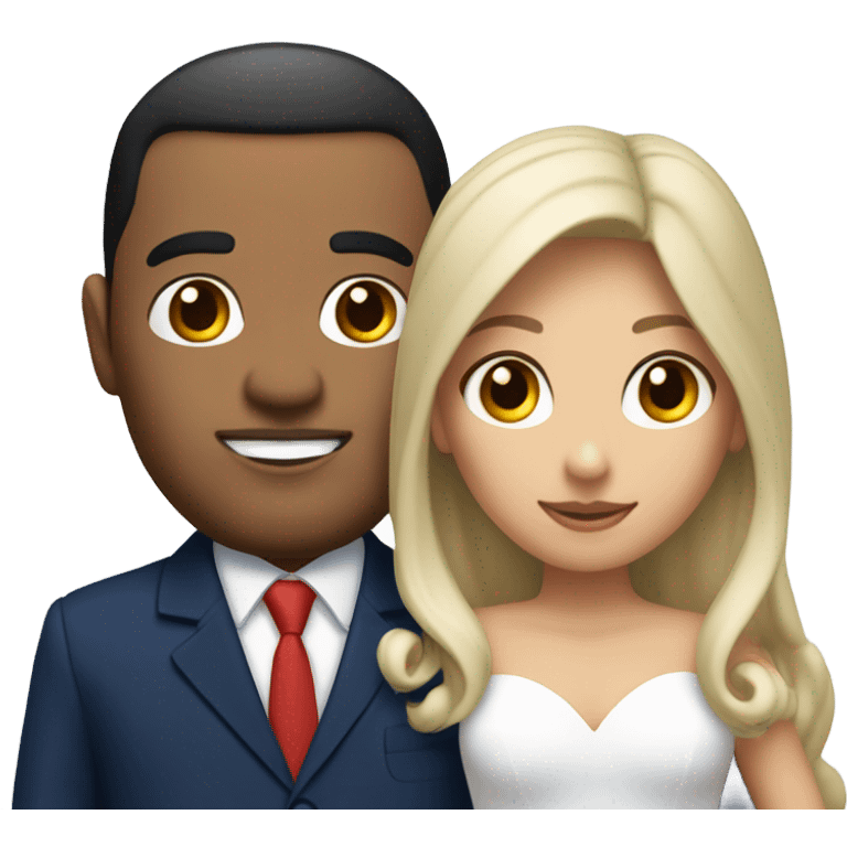 Puerto rican beard short hair with blue hat and navy blue suit getting Married with blond long hair girl with white  wedding dress  emoji