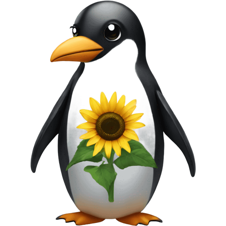 Penguin with a sunflower  emoji