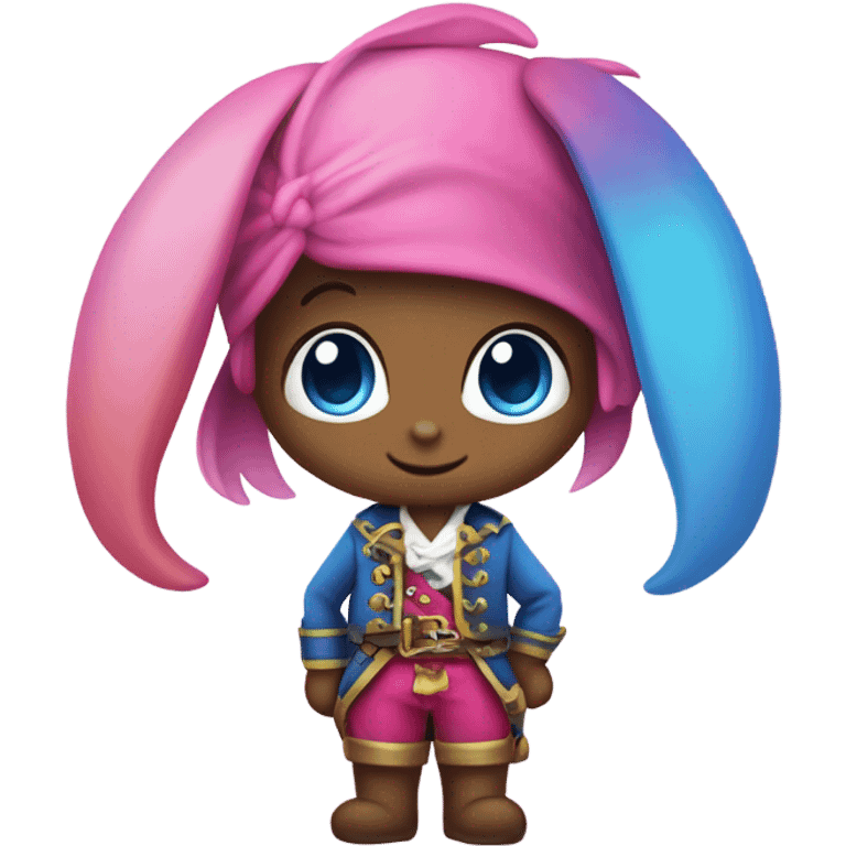 rainbow bunny with rainbow fishtail tail and big blue eyes wearing pink pirate clothes emoji