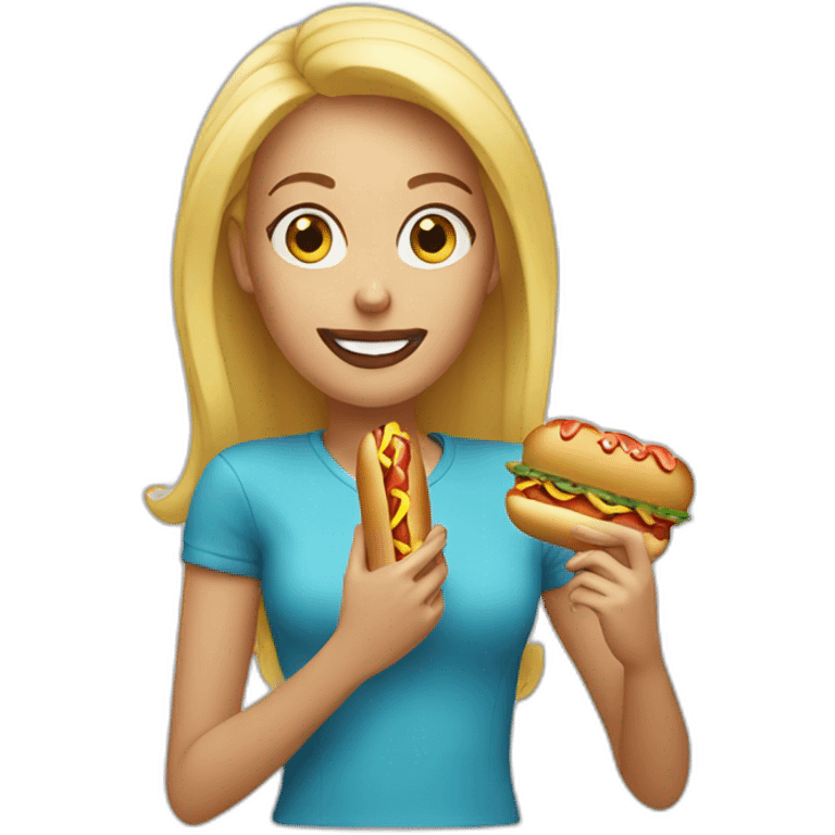 blonde woman eat hotdog emoji