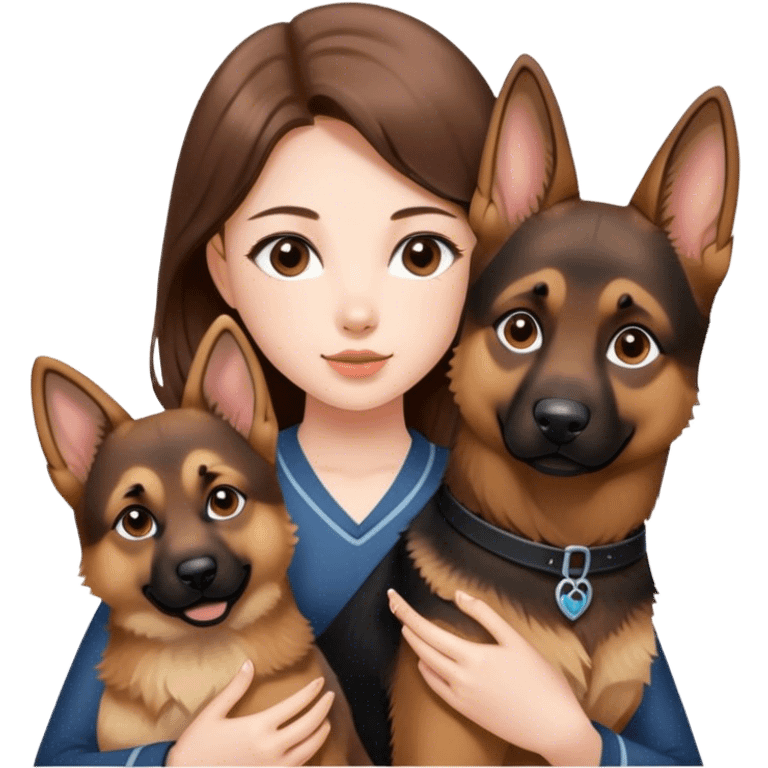 a brown long hair beautiful hong kong pale skin girl holding a German Shepherd emoji