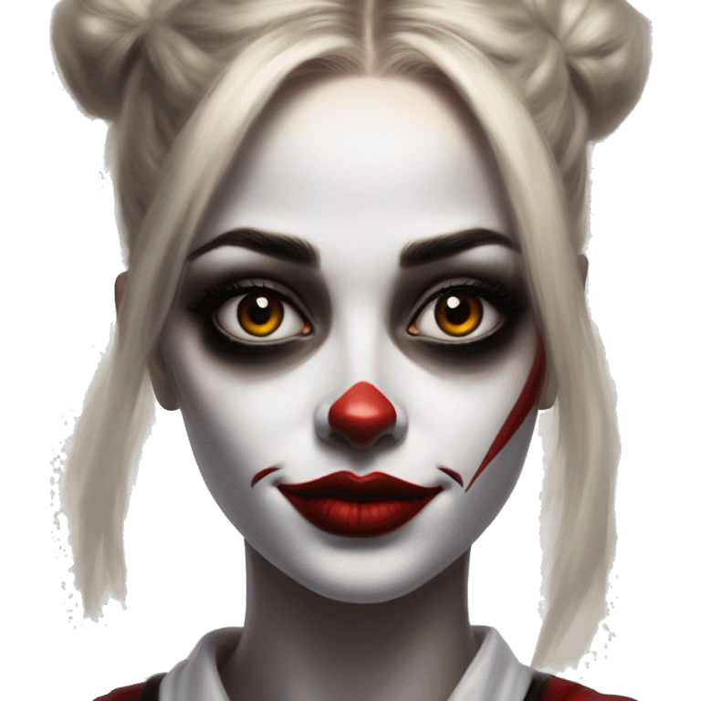 Potter in Harley Quinn style, oil paint, mysterious eyes, intricate lips, masterpiece portrait, odd perspective, beautiful, desirable, logical emoji