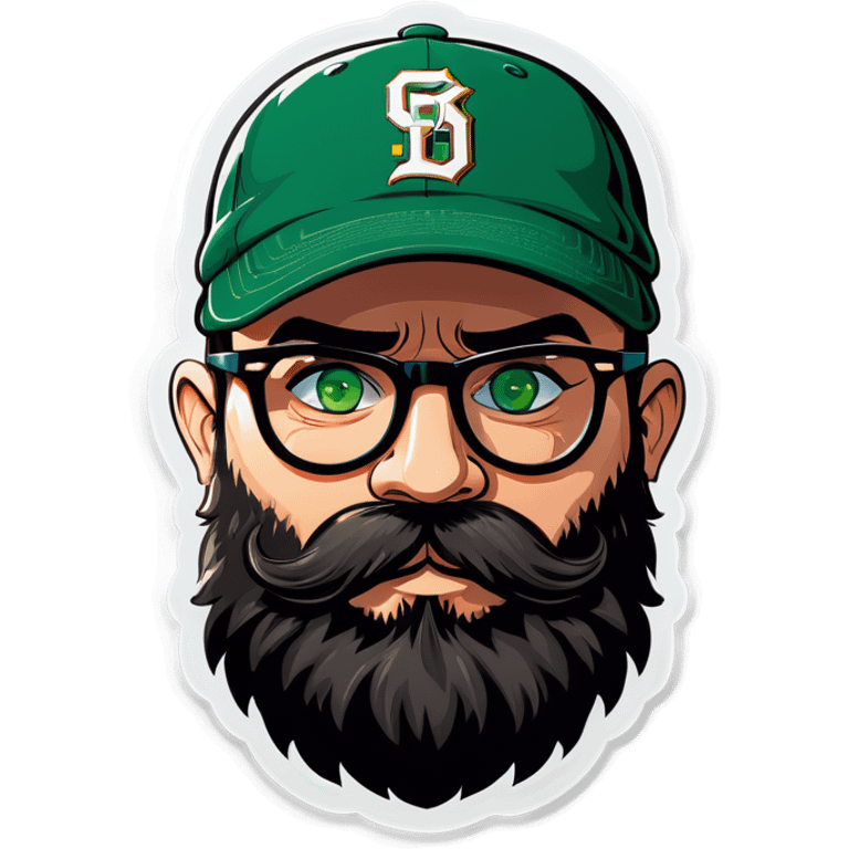 A bold man with a grey baseball cap, green eyes, big beard and glasses blows a kiss emoji