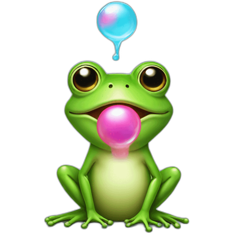 frog making Blow a Bubble with Bubblegum emoji