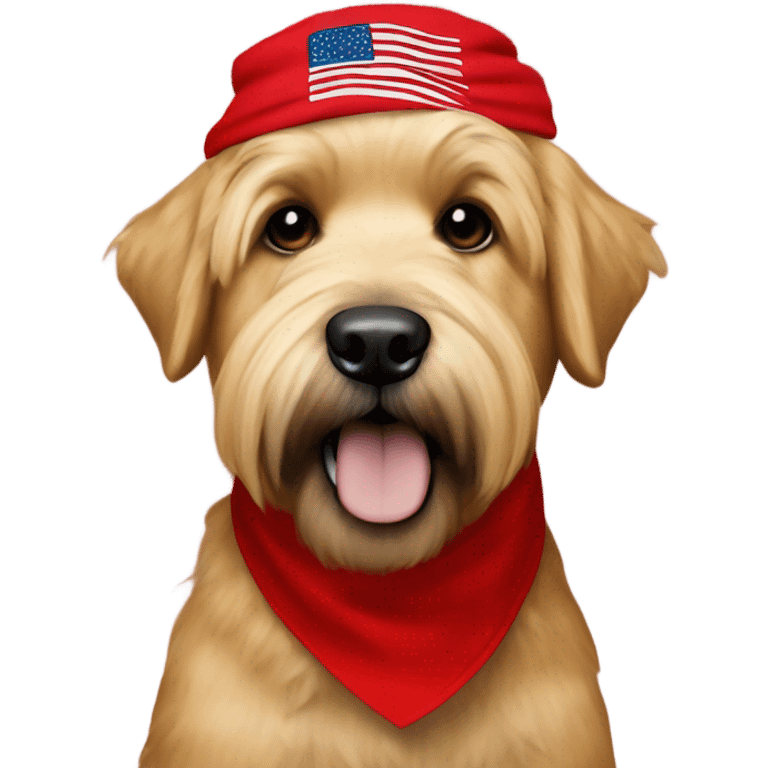 President Donald trump and wheaten terrier wearing a red bandana emoji