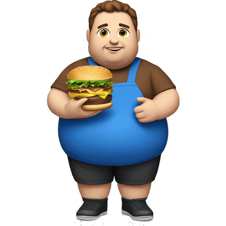 fat man with brown hair, blue eyes, and he is eating a burger because he is fat emoji