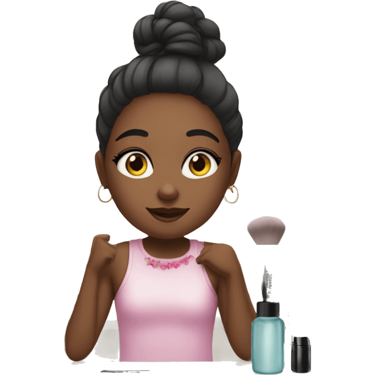 girl sitting in front of makeup vanity  emoji