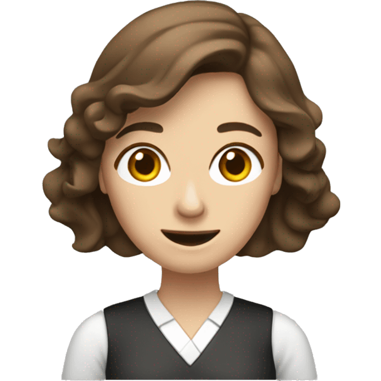 woman english teacher with brown hair waving han emoji