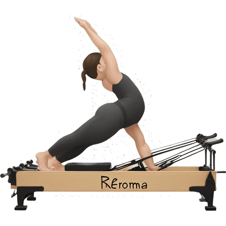 Pilates reformer at the bottom with the inscription ReForma emoji