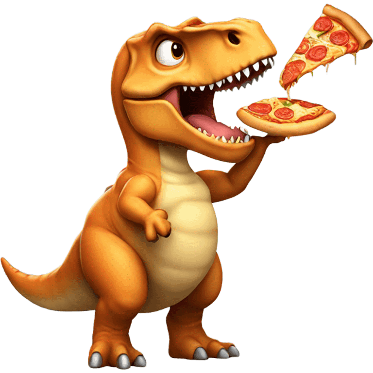 Dinosaur eating pizza emoji