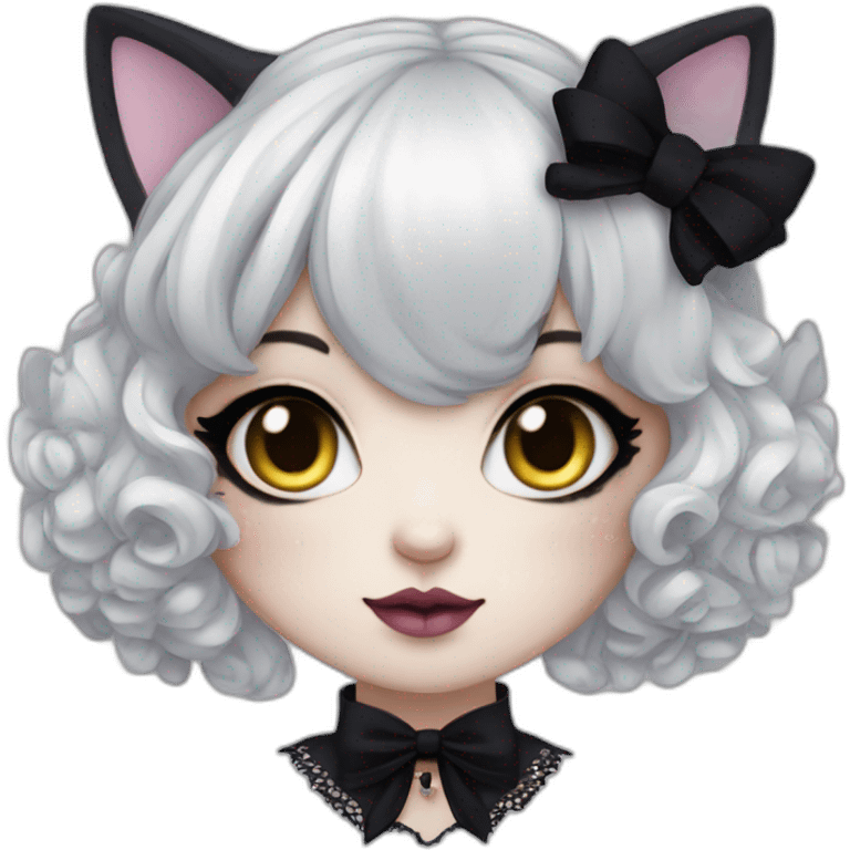 Cat wearing traditional goth makeup and wearing frilly gothic Lolita drwaa emoji