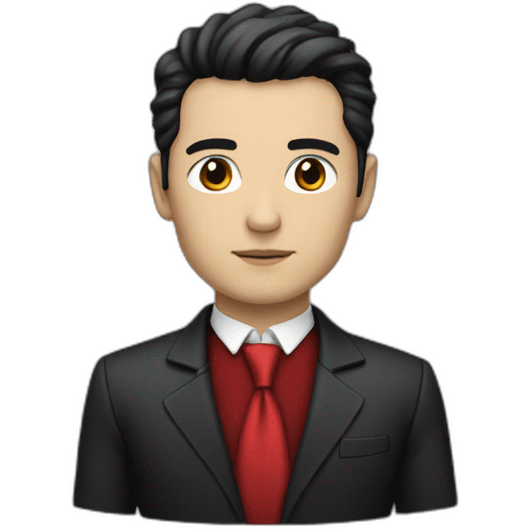 Boss, white skin, black hair, brown eyes, black jacket with red tie emoji