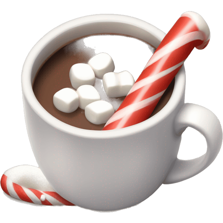 Cup of hot chocolate with marshmallows and a candy cane emoji