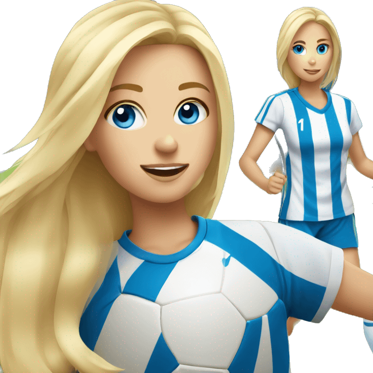 blonde girl blue eyes kicking a soccer ball emoji