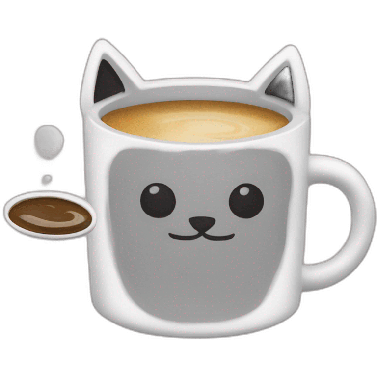 cat ears behind a computer and a coffee mug emoji