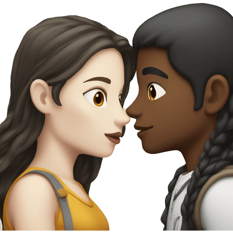 white skin boy with black hair kissing a white skin girl with golden brown hair emoji