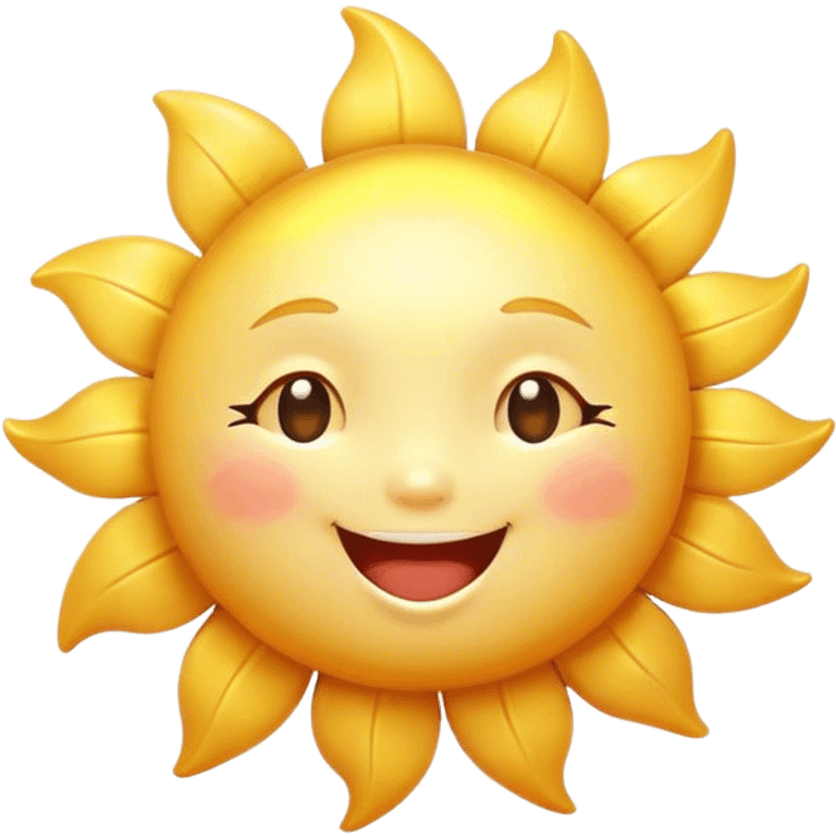 Cinematic tiny happy sun, golden and round, chubby with a warm smile, gentle rays beaming softly, radiating warmth and happiness, irresistibly cute. emoji