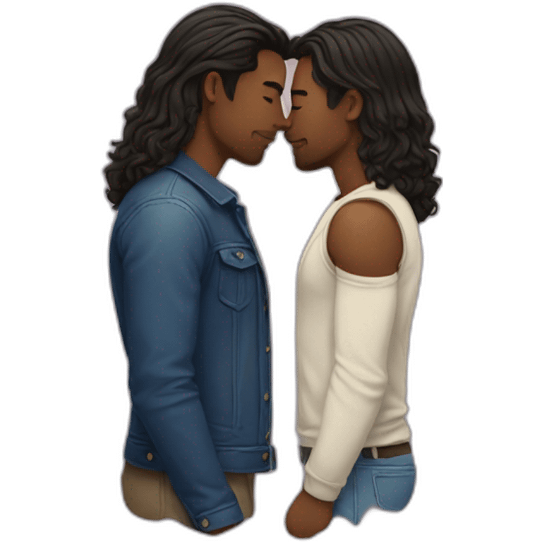 Gay couple kissing and one of them with medium long hair emoji