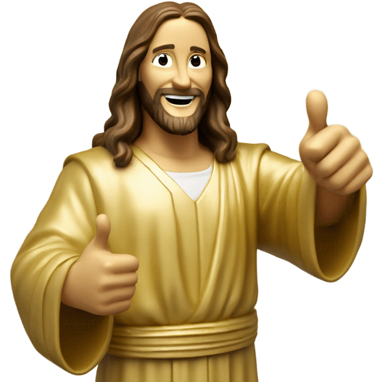 Buddy Christ holding up thumbs up with one hand pointing at you  with other, made of gold  emoji