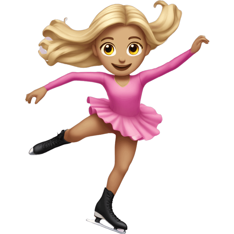 Figure skating girl with long hair blonde highlights and pink dress doing a jump emoji