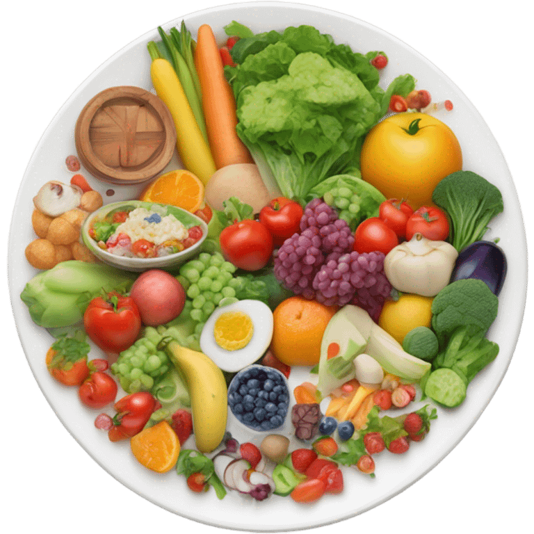 round white plate with healthy food emoji