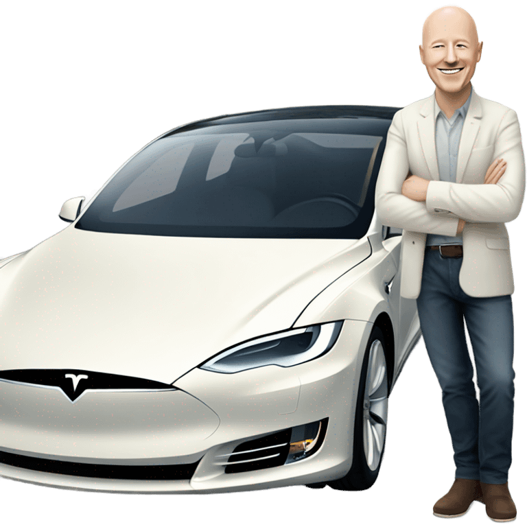 tesla with bald white guy emoji