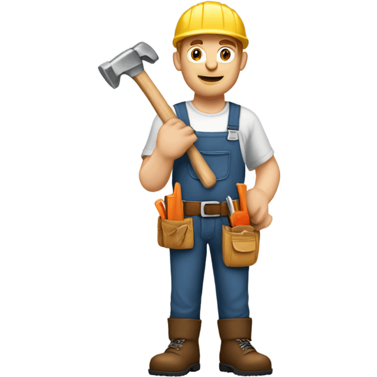 White ginger male carpenter wearing a tool belt holding a hammer  emoji