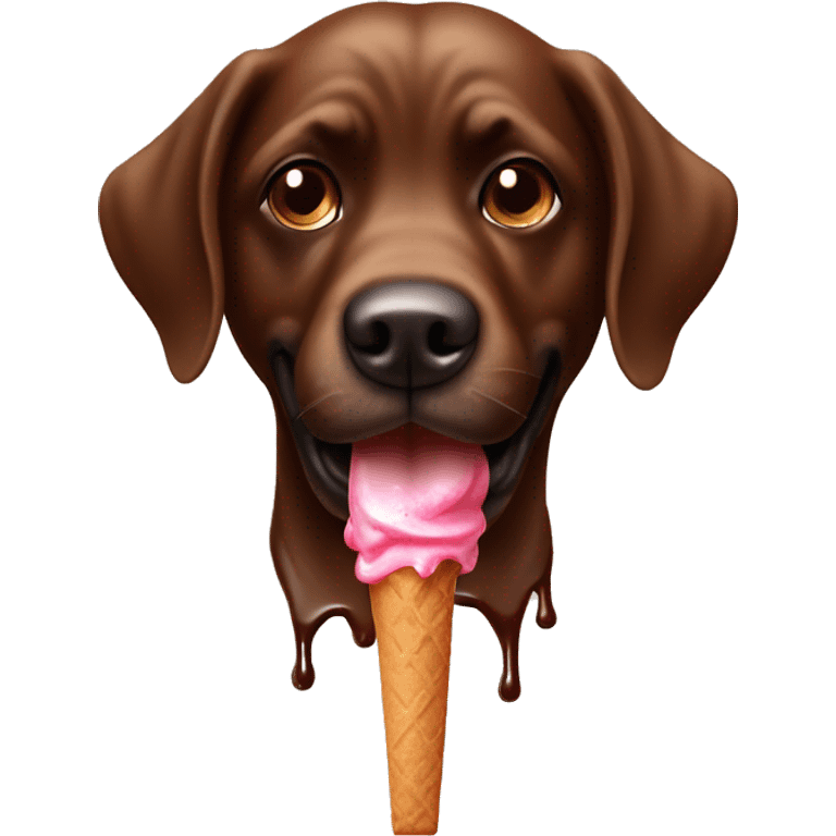 Un chien mangeant une glace au chocolat emoji