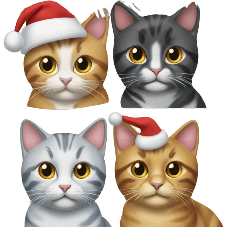 Four different cats sitting under a Christmas tree  emoji