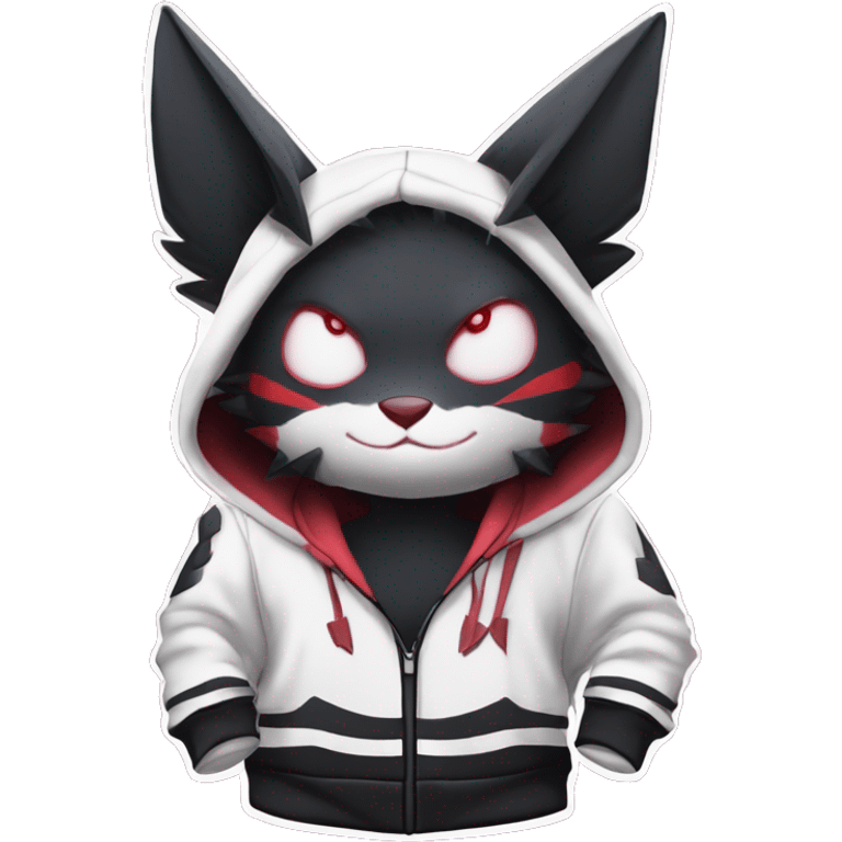 Dark Black Unique Anthro Cool Kawaii Horned Bat-Winged Zangoose-Litten-Pokémon with edgy stripes Punk Hoodie emoji