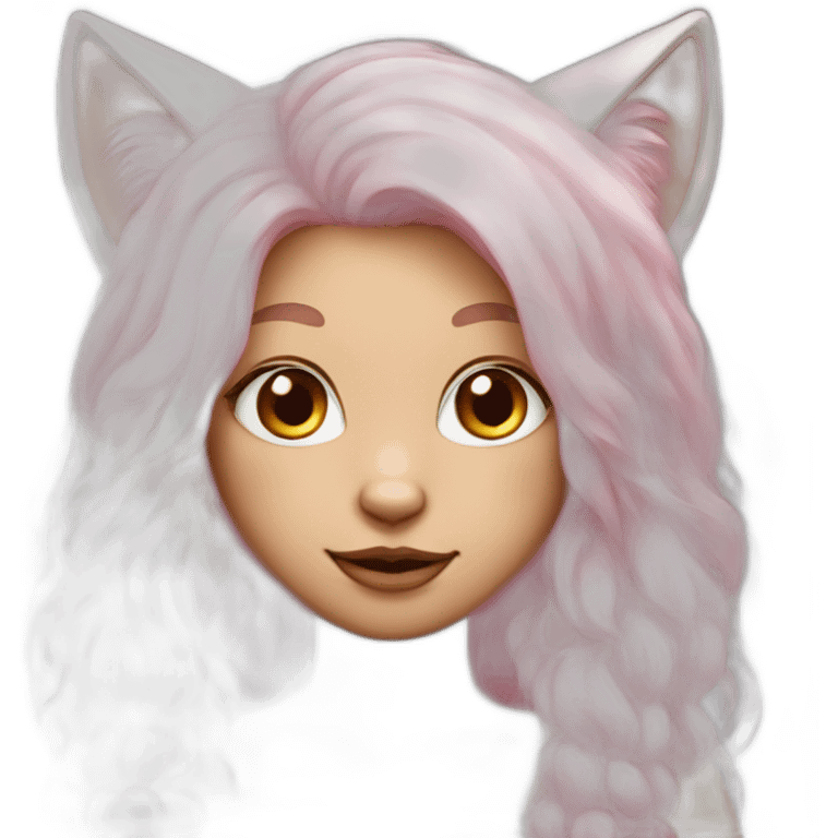 cat girl with long pink hair, brown eyes and white fur emoji