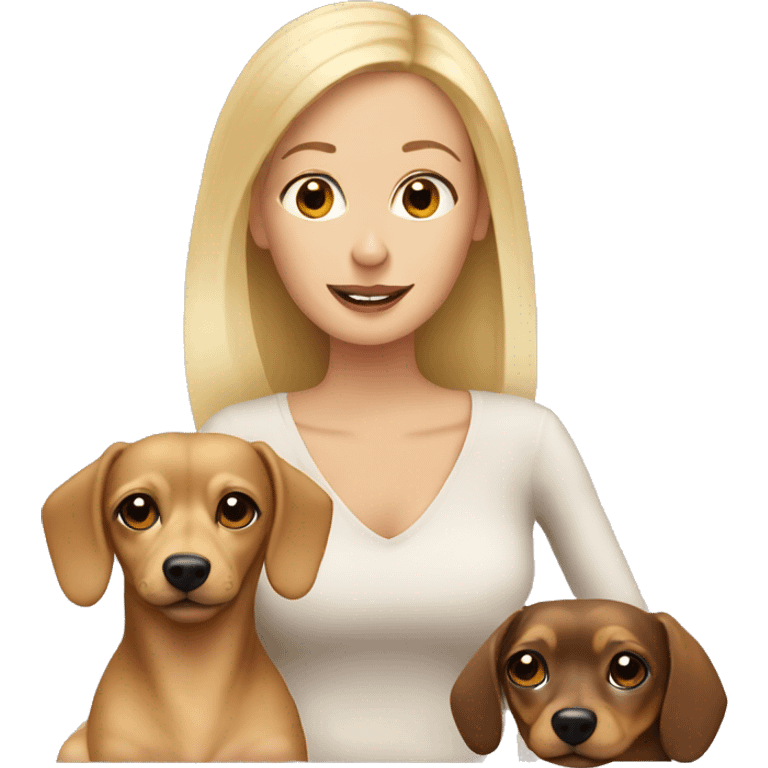 Blonde woman and chiweenie drinking coffee emoji