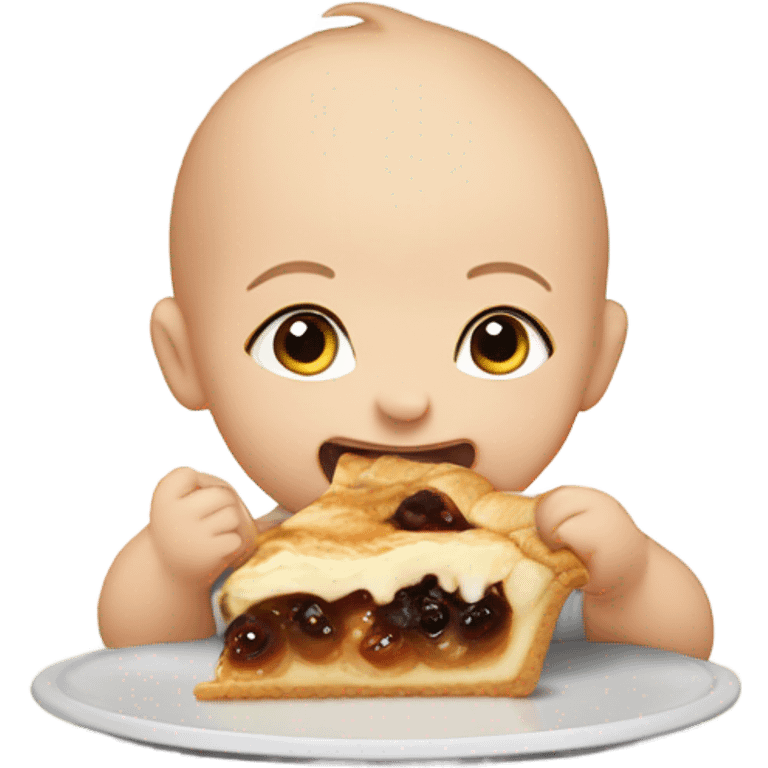 baby with down syndrome eating a pie that says acoustic emoji