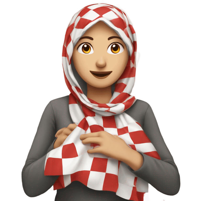 woman fixing red and white checkered kuffiyeh with her hands emoji