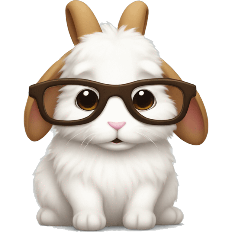 white fluffy bunny with glasses cuddling brown fluffy bunny WITHOUT glasses emoji