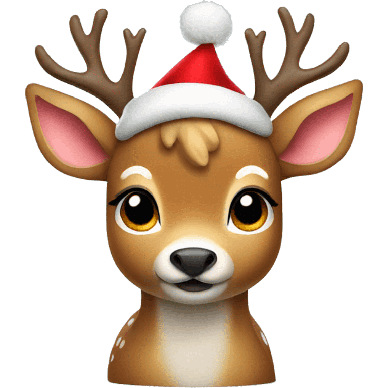 cute little deer in a Christmas hat stands emoji