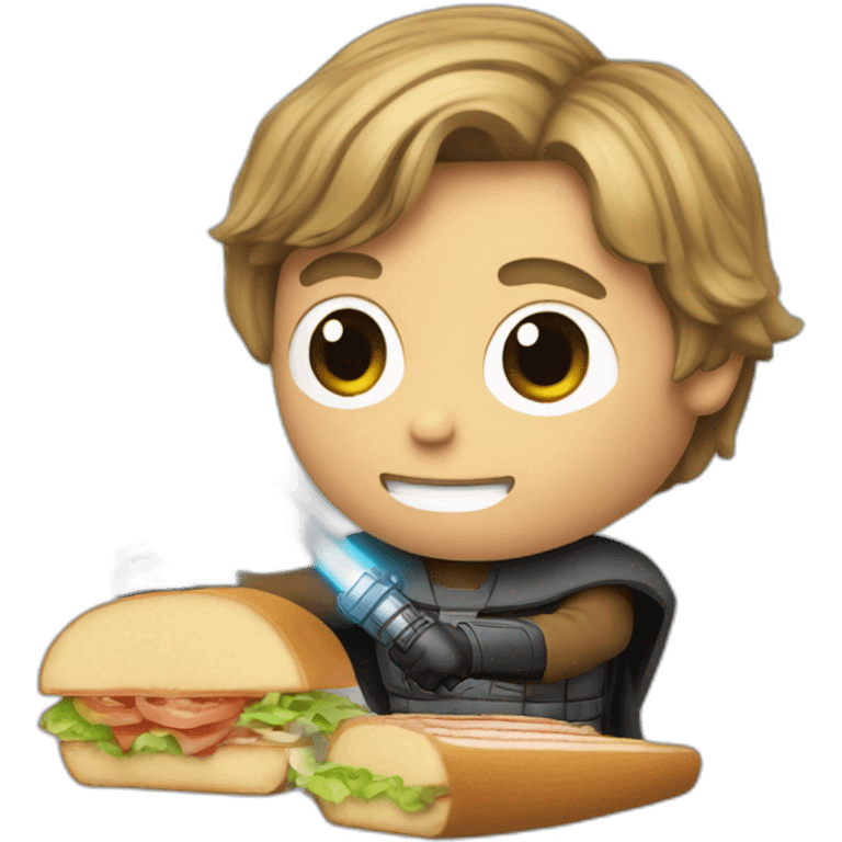 Luke Skywalker cuting sandwich with lightsaber emoji